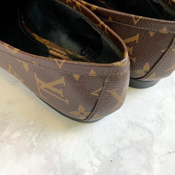 Louis Vuitton Brown Monogram Loafers with Gold Accent - Picture 11 of 12